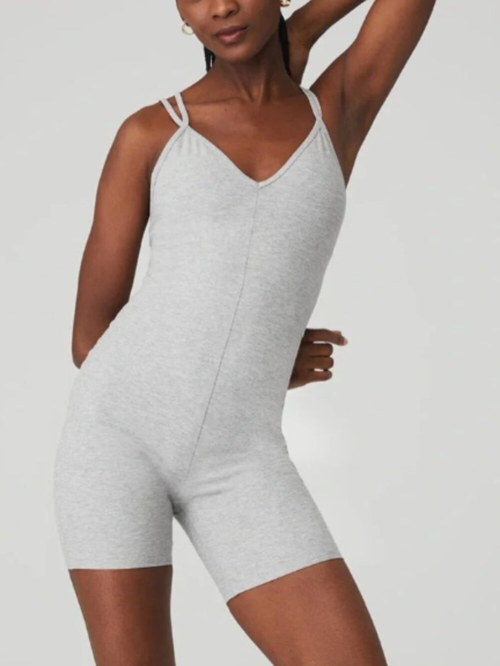 ALO Yoga Alosoft Suns Out Onesie Romper Bodysuit Athletic Heather Grey Sz Medium